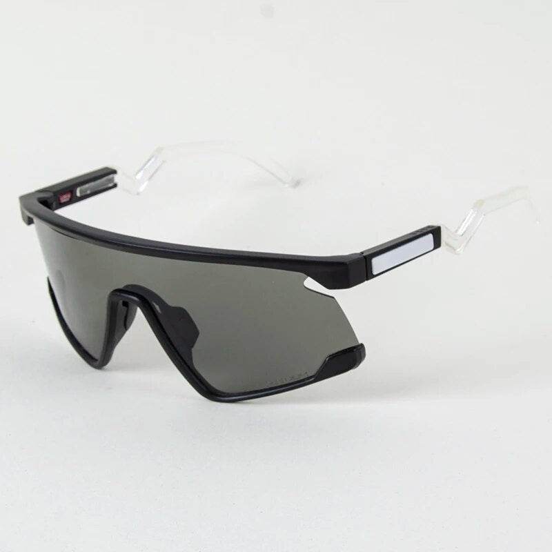 Sunglass Lover black shield sports cycling sunglasses for men with smoke lens and clear temples