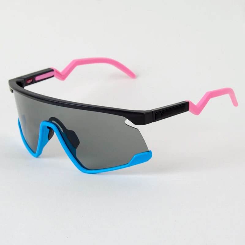 Sunglass Lover wraparound sports cycling sunglasses for men in black with blue trim and pink temples