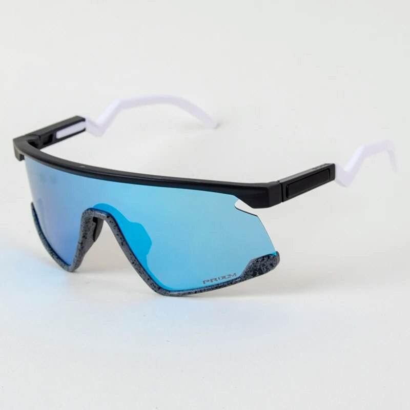 Sunglass Lover blue mirrored shield sports sunglasses with black frame and white temples cycling sunglasses for men