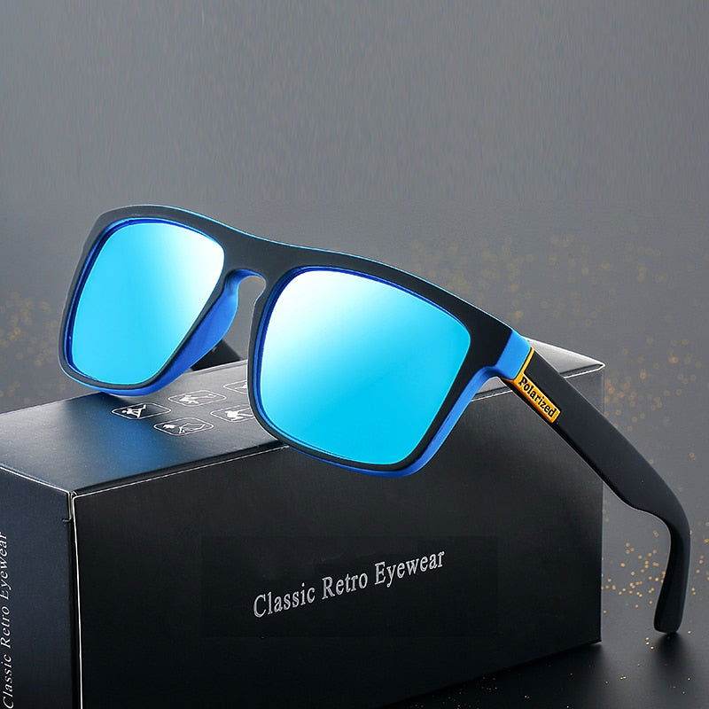 Sunglass Lover blue mirrored lens black frame sports polarized sunglasses with lightweight classic retro design for outdoor use