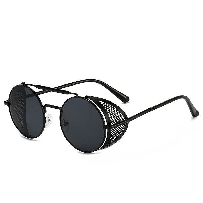 Sunglass Lover retro vintage round sunglasses in black metal frame with perforated side shields