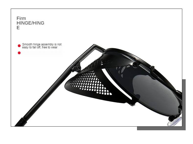 Sunglass Lover black retro vintage round sunglasses with perforated metal side shields and sturdy hinges