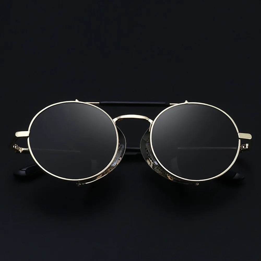 Sunglass Lover retro vintage round sunglasses gold metal frame double bridge with dark UV lenses