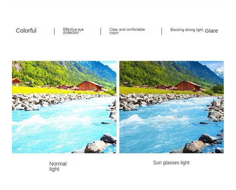 Sunglass Lover retro vintage round sunglasses reducing glare and enhancing color in river landscape comparison