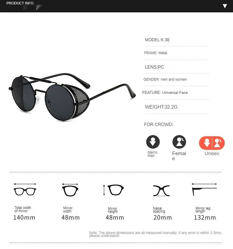 Sunglass Lover retro vintage round sunglasses black metal frame with mesh side shields unisex