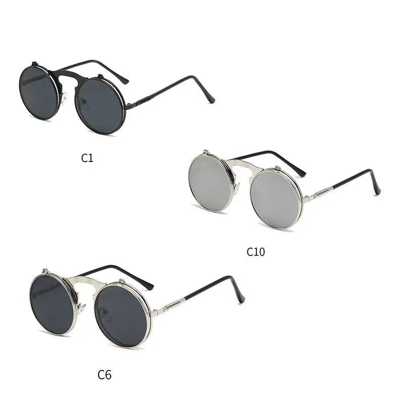Sunglass Lover round flip up sunglasses for men metal frame round lenses with flip up cover