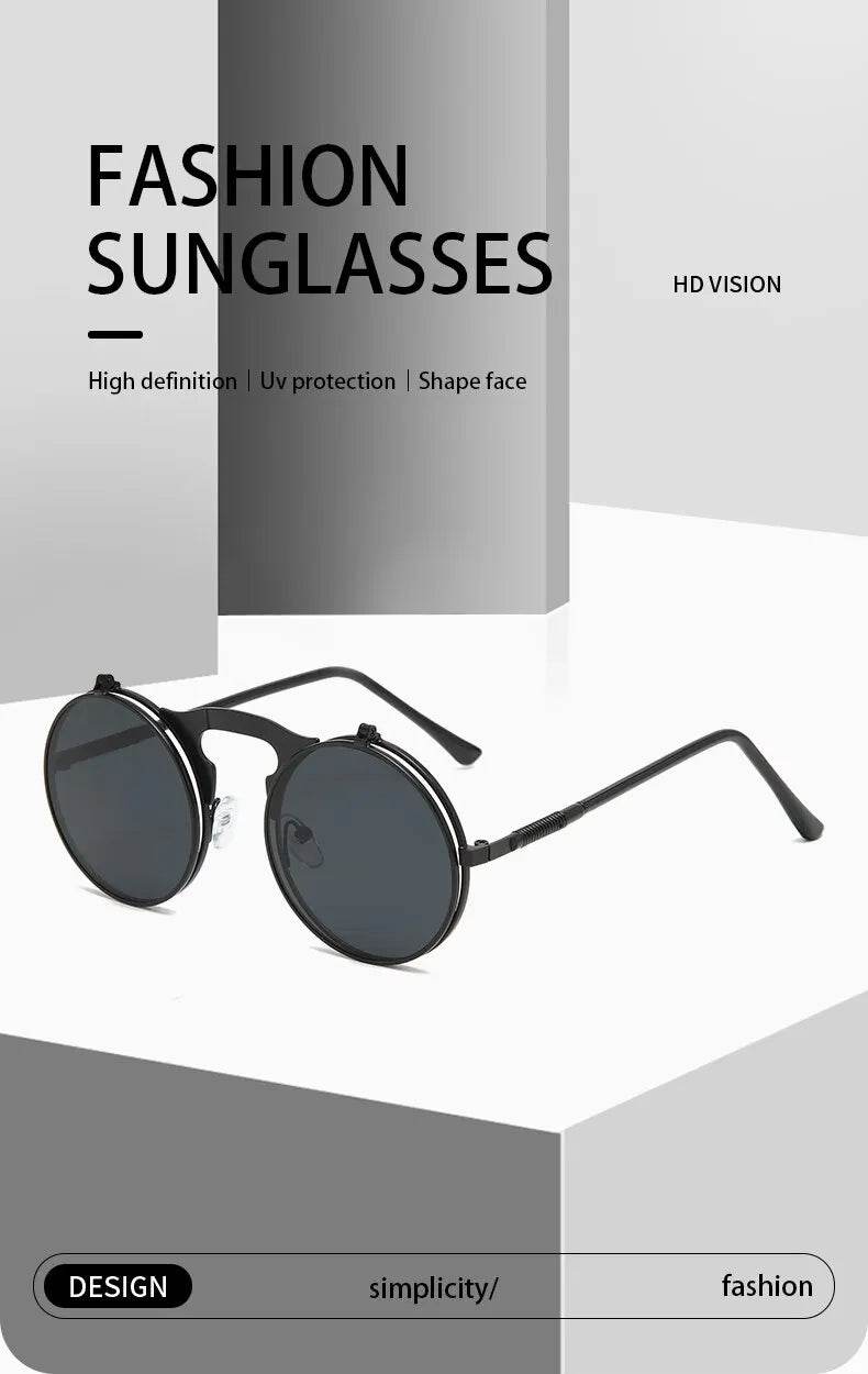 round flip up sunglasses for men Sunglass Lover black round metal frame with flip up lenses and UV protection
