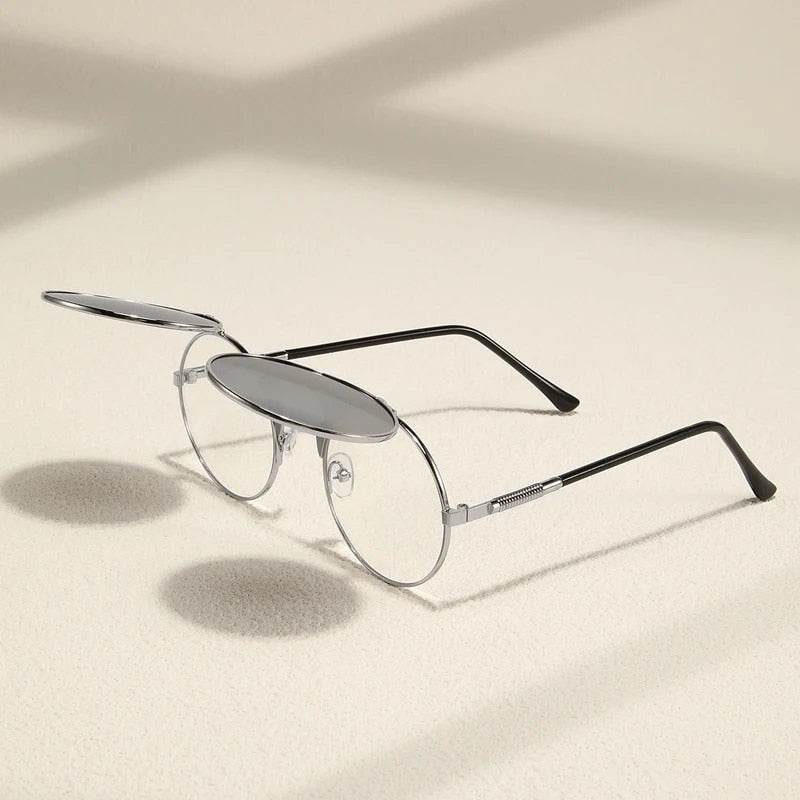 Sunglass Lover round metal frame with flip up lenses in silver and black round flip up sunglasses for men