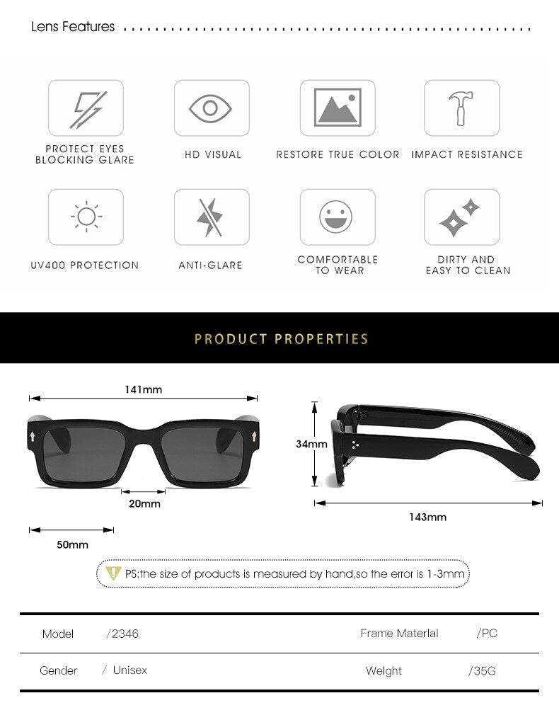 Sunglass Lover black rectangular unisex frame with UV400 lenses and measurements designer sunglasses for men and women