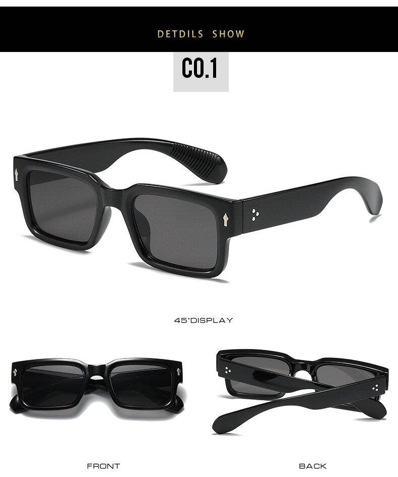 Black rectangular chunky frame sunglasses with dark lenses unisex designer sunglasses for men and women