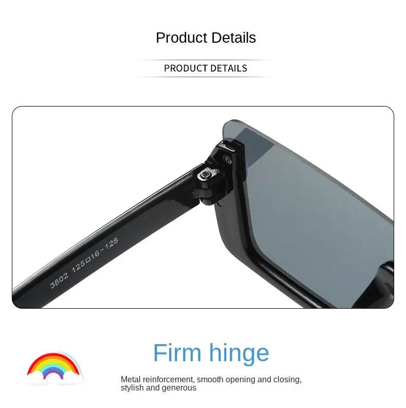 Sunglass Lover close up of black rectangular frame hinge and temple showing firm hinge detail Allu Arjun inspired sunglasses