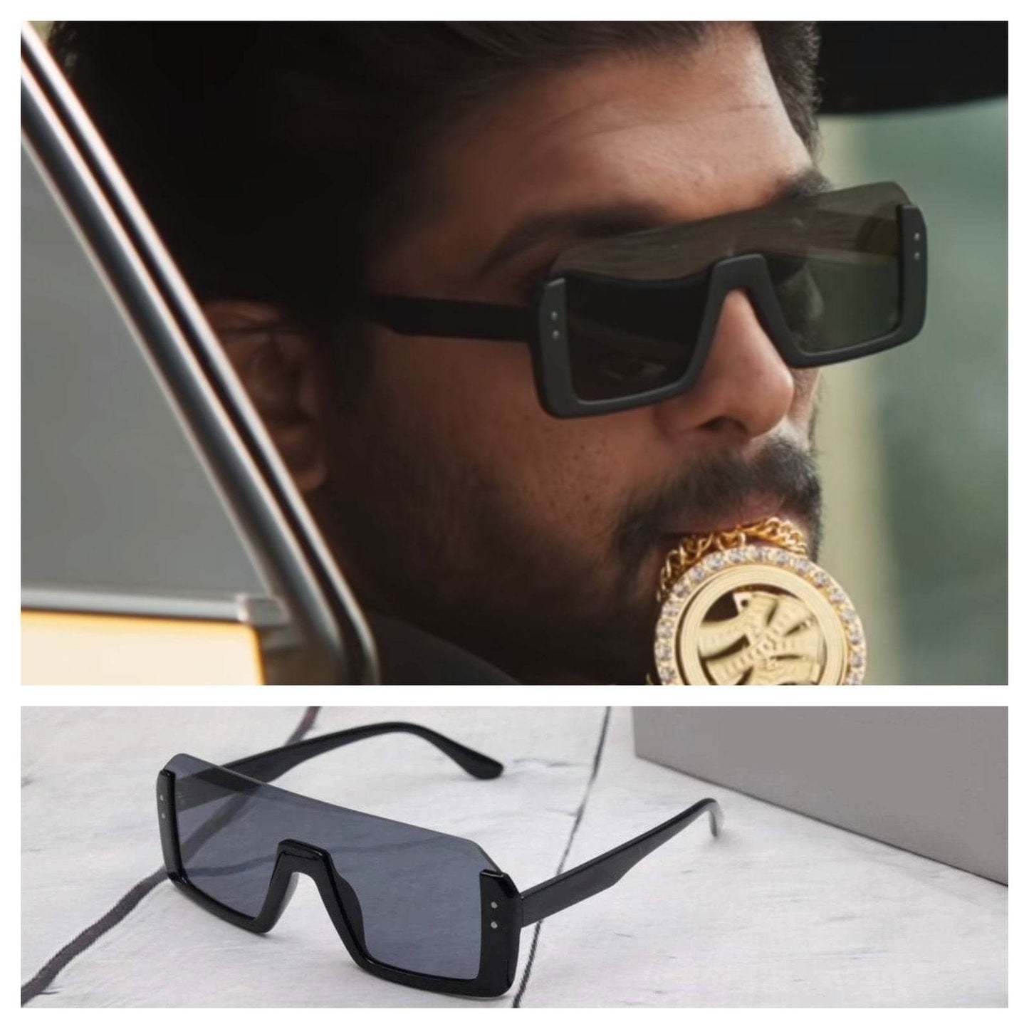 Sunglass Lover black oversized rectangular sunglasses Allu Arjun inspired sunglasses with dark lenses and bold angular frame