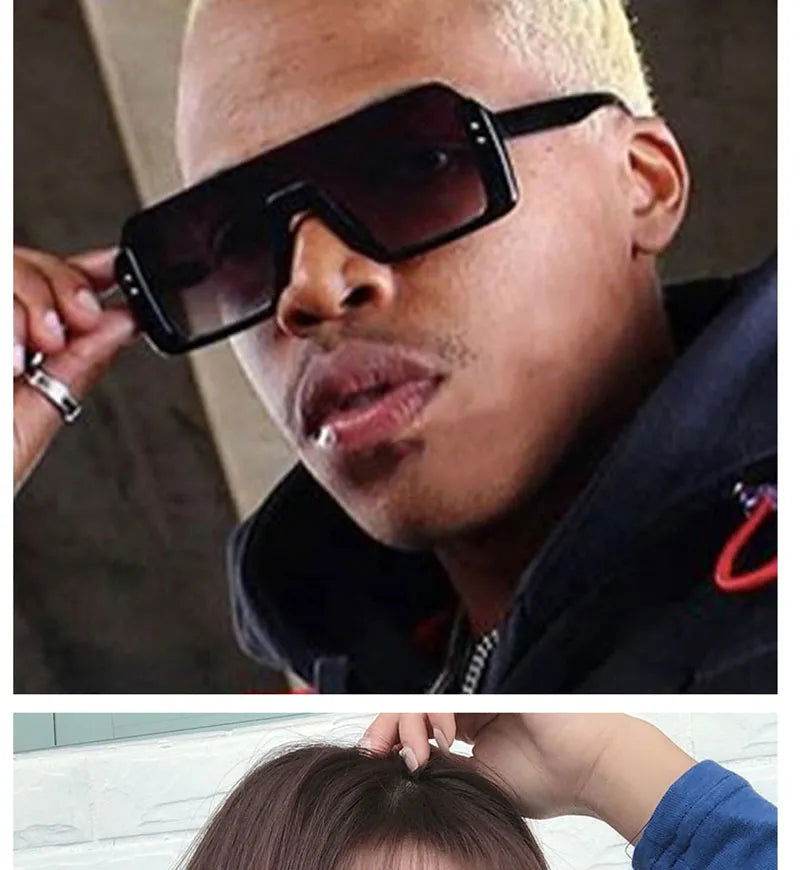 Sunglass Lover black oversized rectangular Allu Arjun inspired sunglasses on model with bleached hair