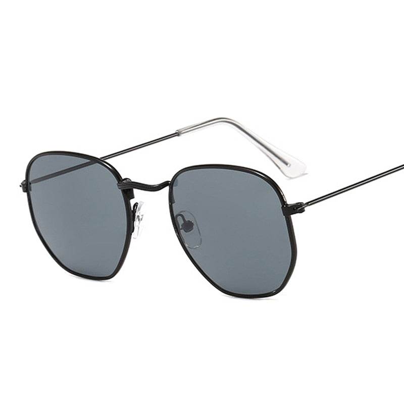 Sunglass Lover hexagon vintage sunglasses black thin metal frame with gray lenses and adjustable nose pads