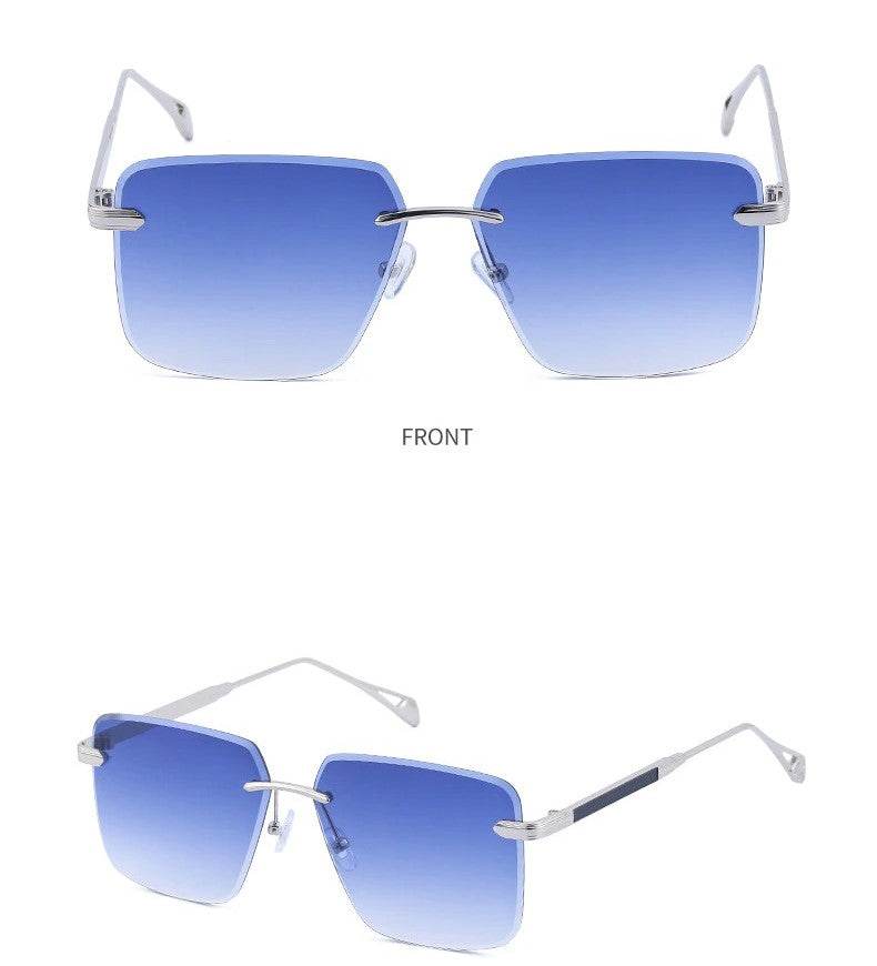Sunglass Lover oversize square rimless sunglasses with blue gradient lenses and silver frame