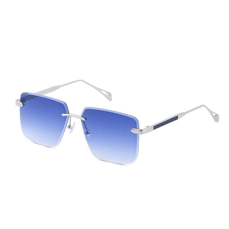 Sunglass Lover oversize square rimless sunglasses with blue gradient lenses and silver metal temples