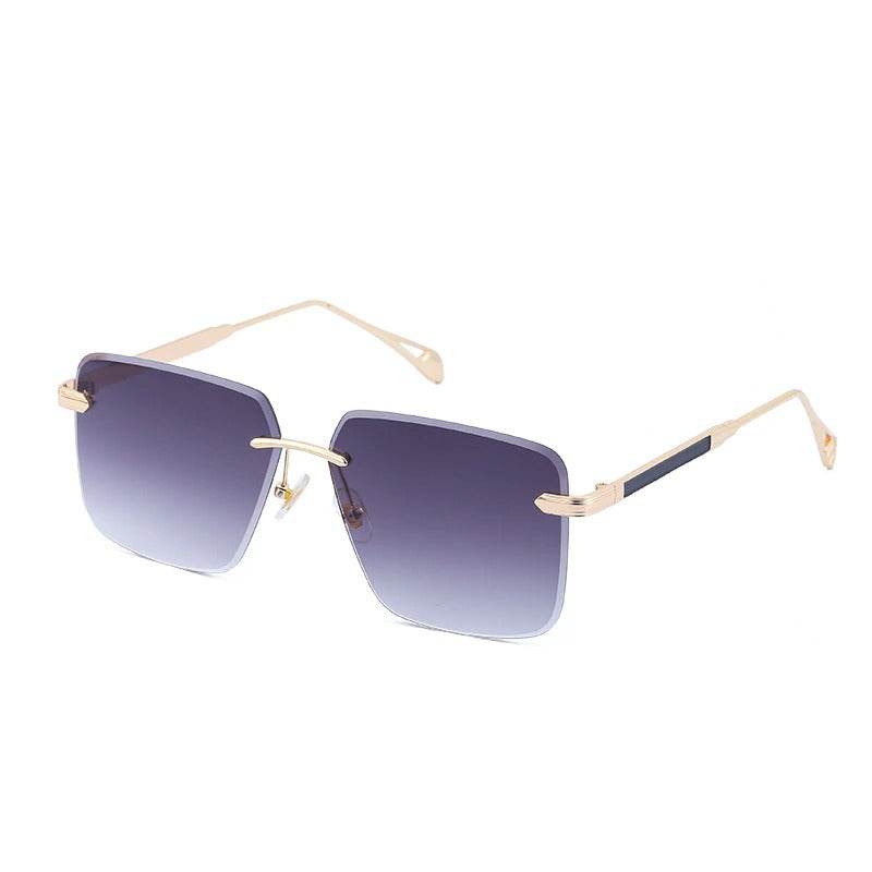Sunglass Lover oversize square rimless sunglasses with gold temples and purple gradient lenses