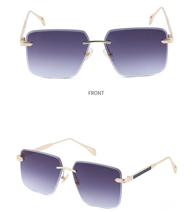 Sunglass Lover oversize square rimless sunglasses with gradient purple lenses and gold temples for chic sun protection
