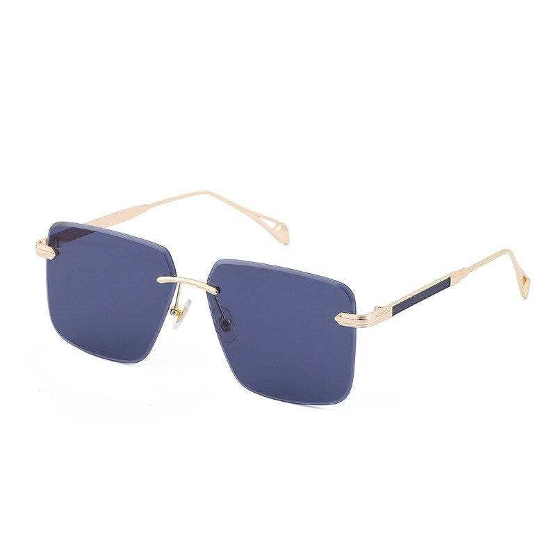Blue lens gold frame Sunglass Lover oversize square rimless sunglasses with thin metal temples and nose pads