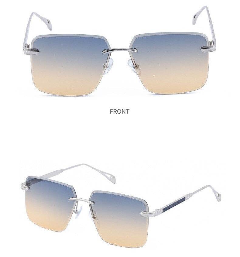 Sunglass Lover oversize square rimless sunglasses with gradient blue to beige lenses and silver temples