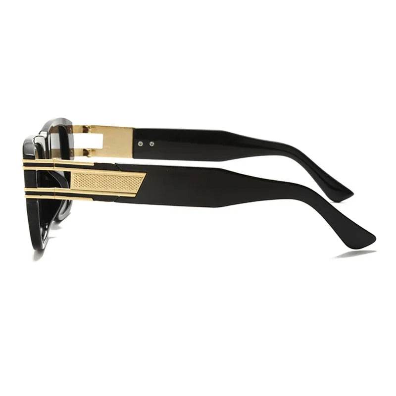 Sunglass Lover black and gold frame unisex square sunglasses with thick temples and metal accents