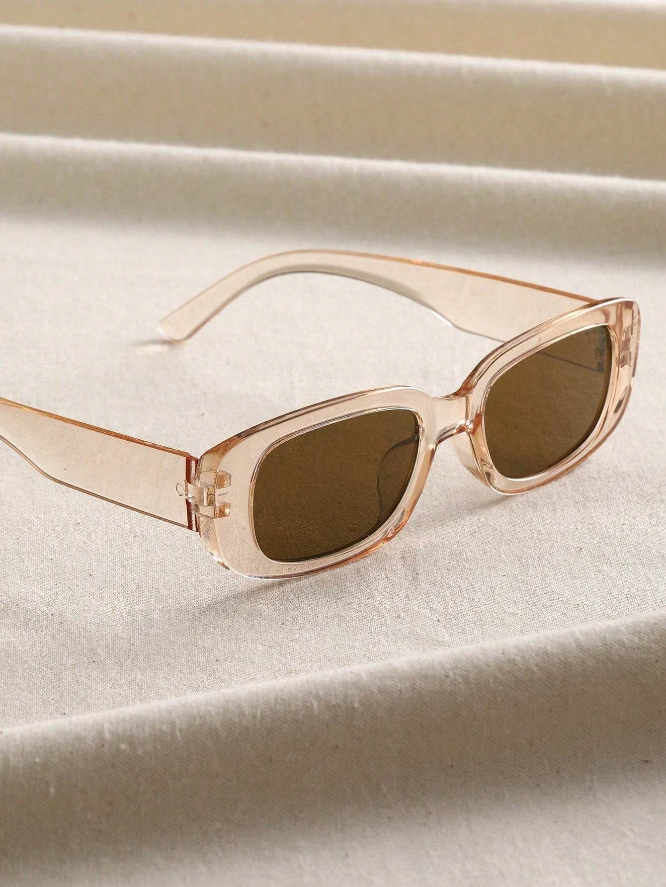 Sunglass Lover small rectangle sunglasses in translucent pink beige frame with brown lenses