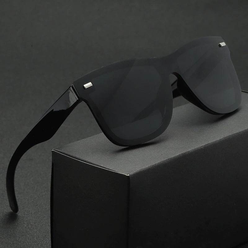 Sunglass Lover black rimless polarized sunglasses with glossy temples and silver accents for UV protection and modern style