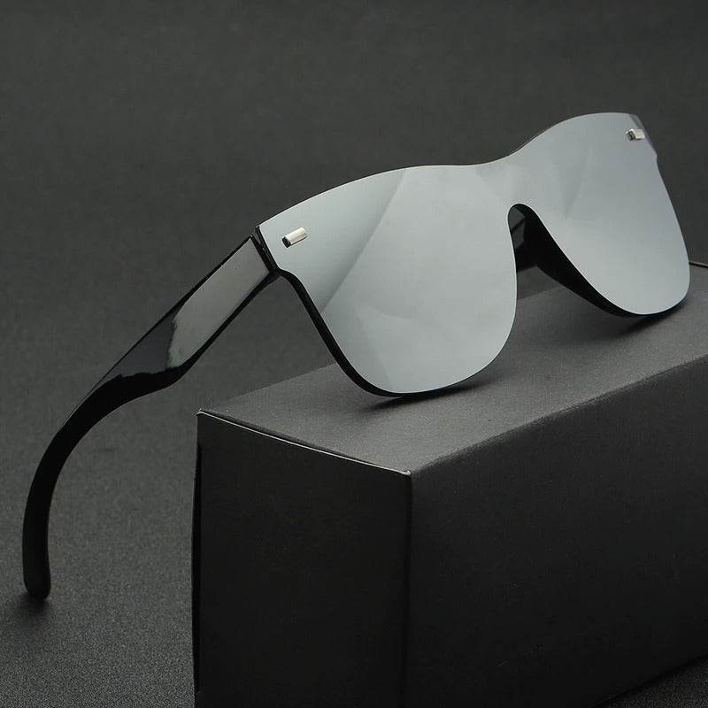 Sunglass Lover rimless polarized sunglasses shield mirror lens with black temples for modern sun protection