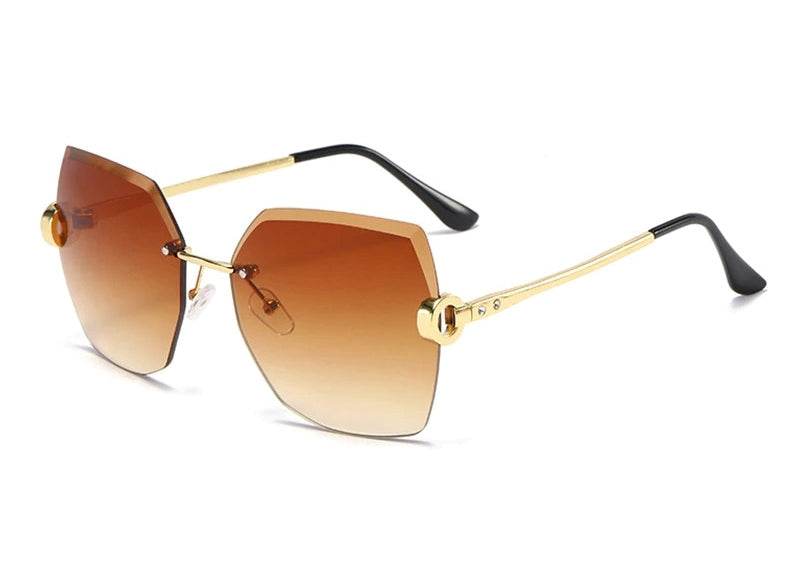 Sunglass Lover brown hexagonal gradient lens ladies rimless sunglasses online with gold temples