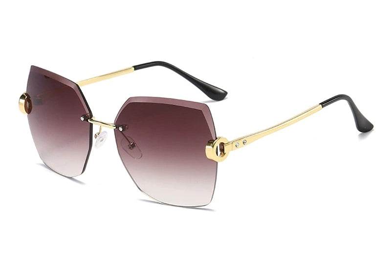 Sunglass Lover ladies rimless sunglasses online hexagon purple gradient lenses with gold temples