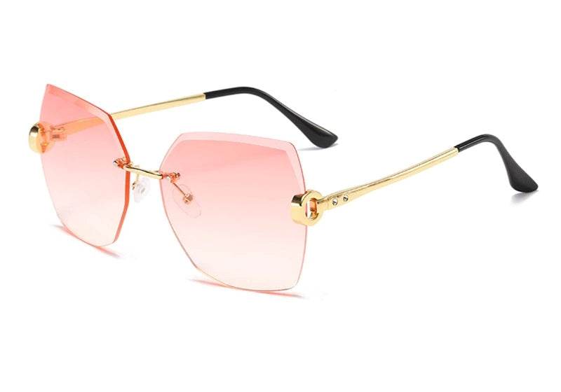 Sunglass Lover pink gradient hexagon rimless sunglasses with gold temples and black tips ladies rimless sunglasses online