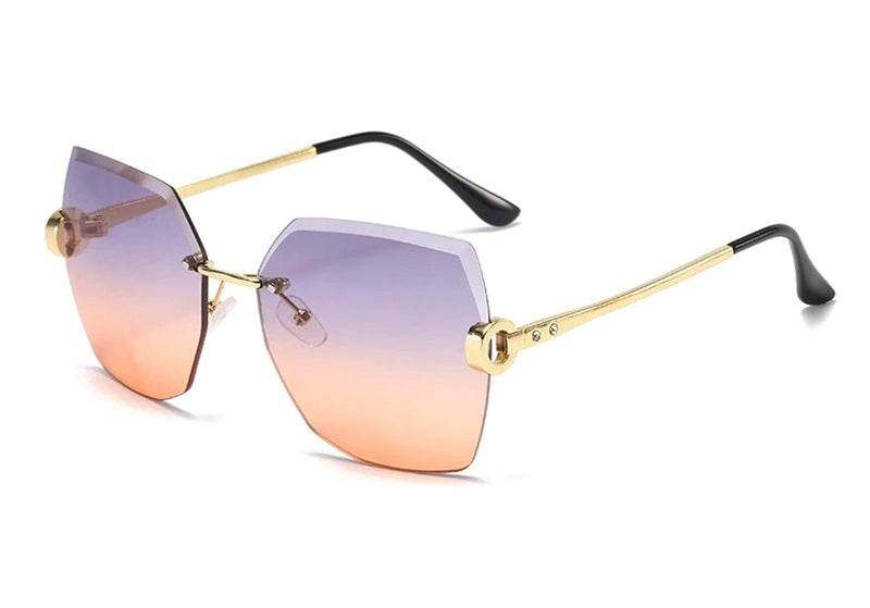 Sunglass Lover ladies rimless sunglasses online geometric gradient purple to peach lenses with gold temples
