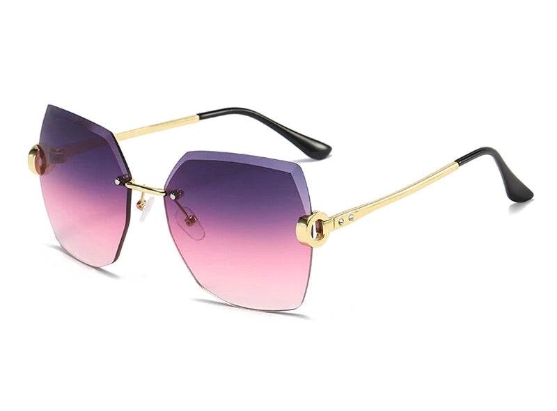 Sunglass Lover ladies rimless sunglasses online purple to pink gradient lenses with gold arms