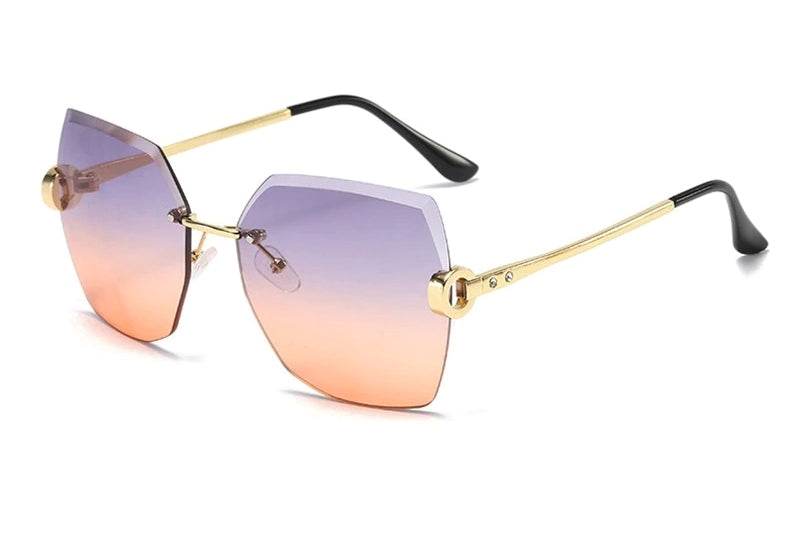 Sunglass Lover gradient purple to peach hexagon lenses with gold temples stylish ladies rimless sunglasses online