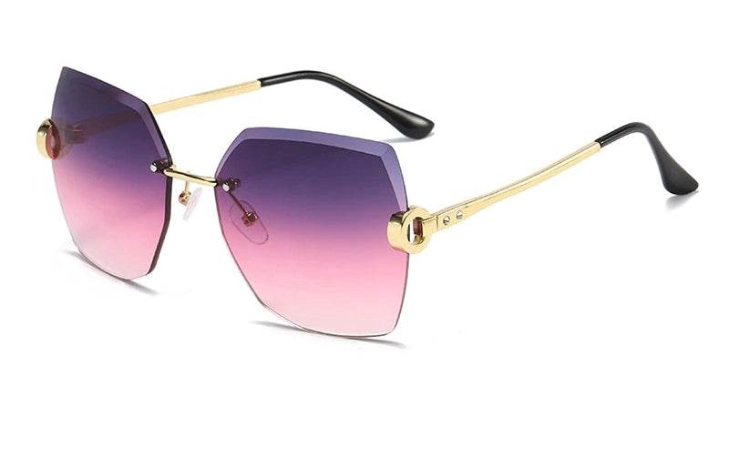 Sunglass Lover ladies rimless sunglasses online purple pink gradient geometric lenses with gold temples
