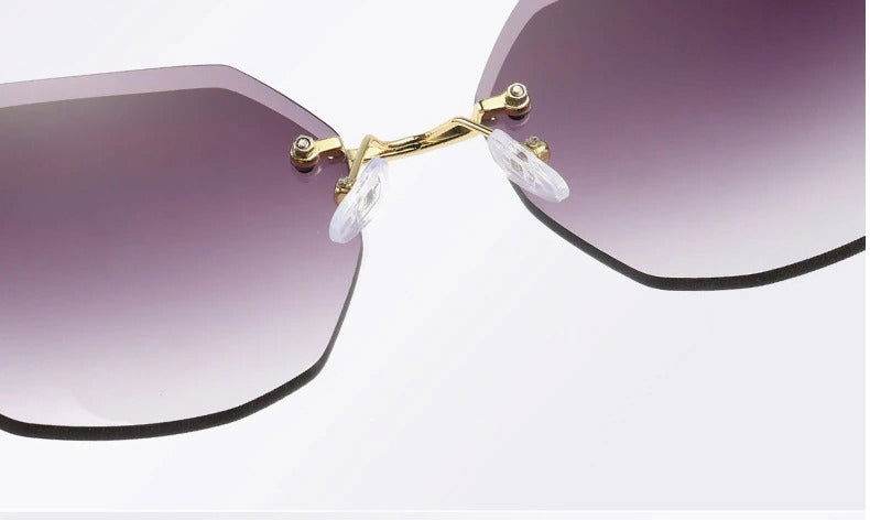 Sunglass Lover purple gradient rimless sunglasses with gold bridge and clear nose pads ladies rimless sunglasses online