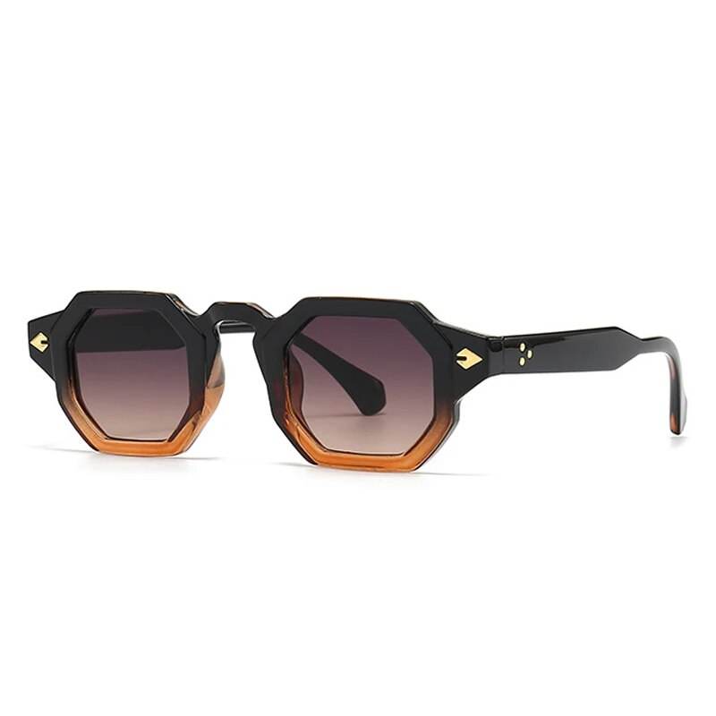 Sunglass Lover retro polygon sunglasses square octagonal brown gradient frame with gold rivets