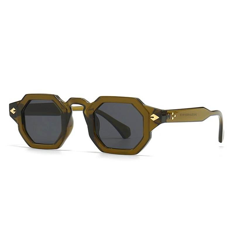 Sunglass Lover retro polygon sunglasses olive translucent octagonal acetate frames with dark lenses