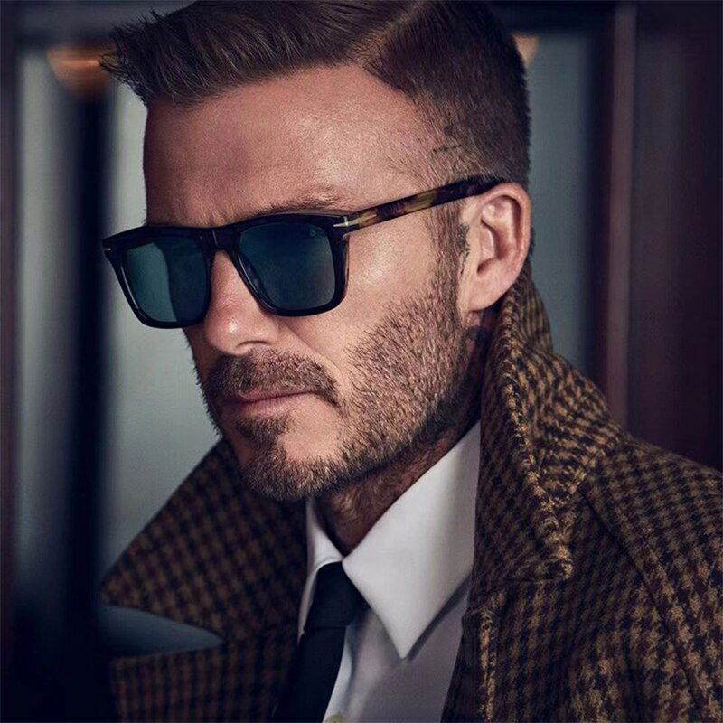 Sunglass Lover tortoiseshell square sunglasses for men and women on bearded man in coat and tie