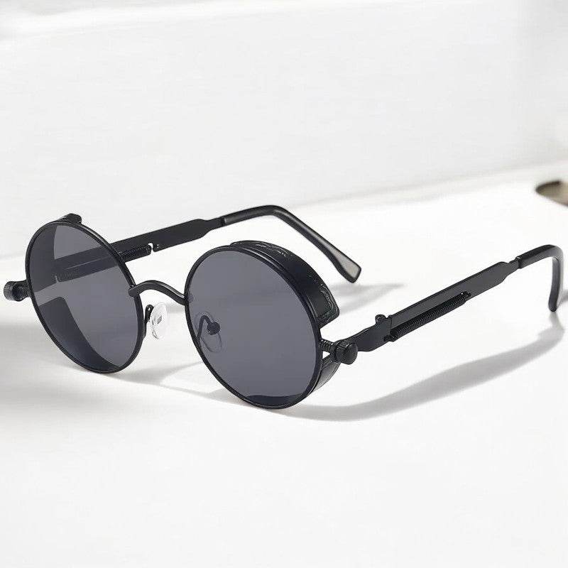 Sunglass Lover black metal round sunglasses with dark lenses and adjustable nose pads stylish round frame sunglasses