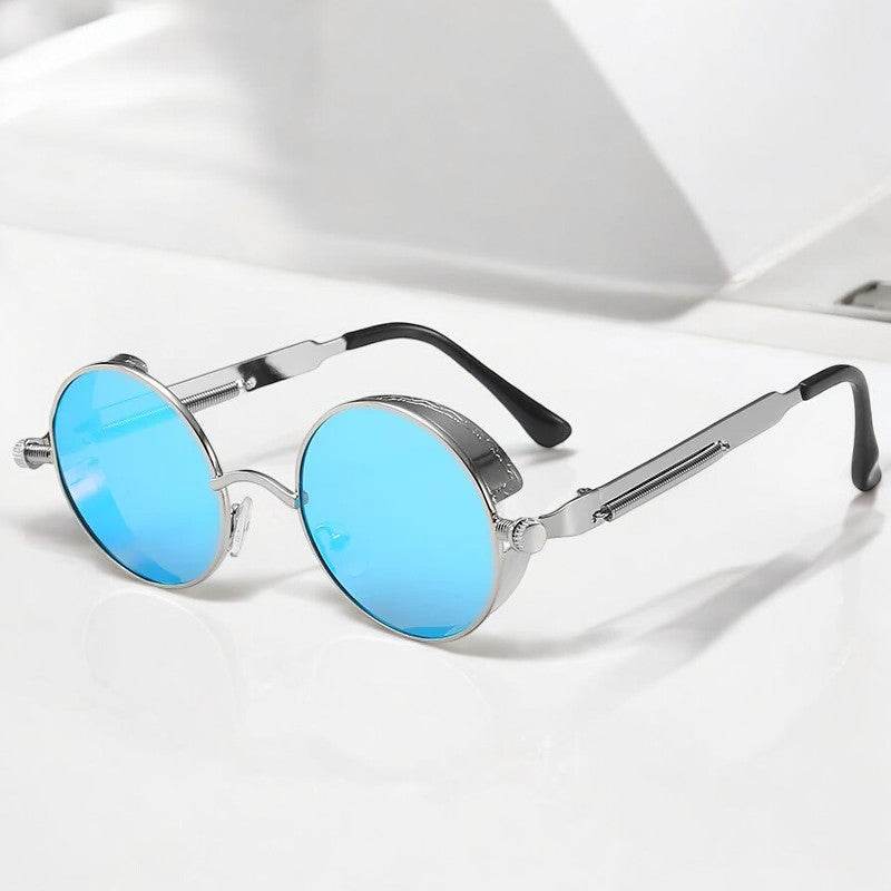 Sunglass Lover stylish round frame sunglasses silver metal frame with blue mirrored lenses for men and women