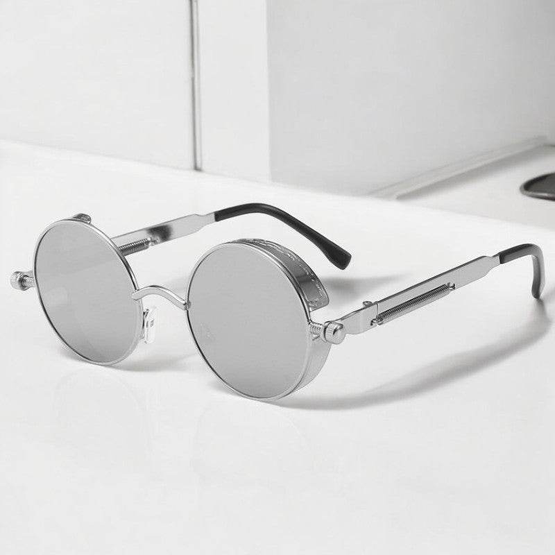Sunglass Lover silver mirrored stylish round frame sunglasses with metal round lenses and black temple tips