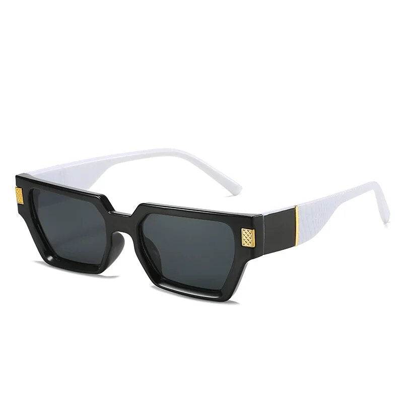 Sunglass Lover cat eye black oversized lenses with white temples and gold accents unique square frame sunglasses