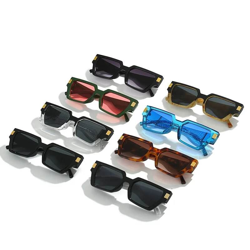 Assorted colorful sunglasses in multiple bold square shapes on white background Sunglass Lover unique square frame sunglasses