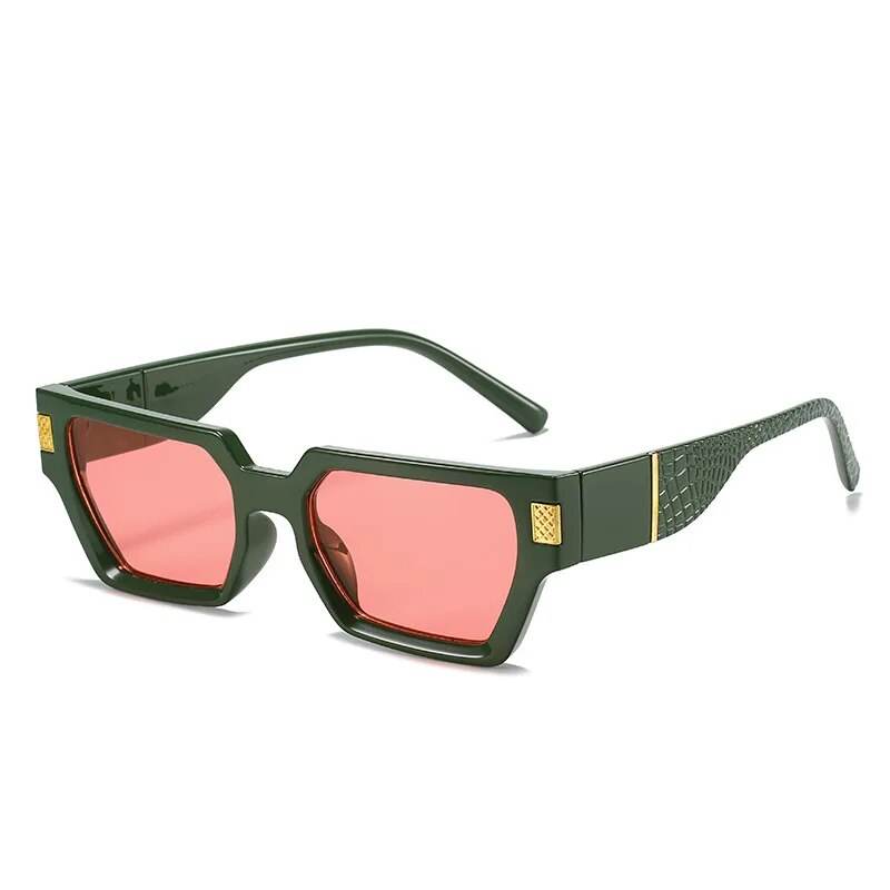 Sunglass Lover green cat eye sunglasses with pink lenses and gold accents unique square frame sunglasses