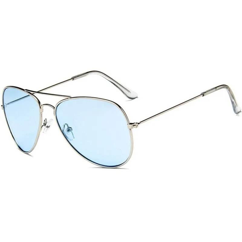 Sunglass Lover silver metal frame pilot polygon unisex sunglasses with light blue lenses and slim temples