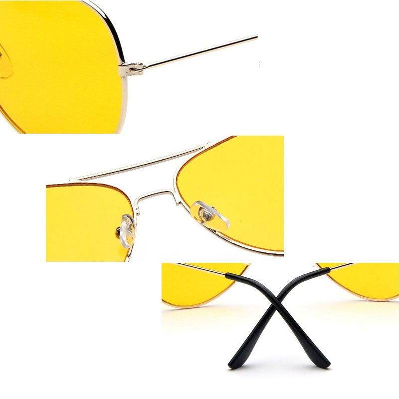 Sunglass Lover pilot polygon unisex sunglasses with yellow lenses thin silver frame adjustable nose pads