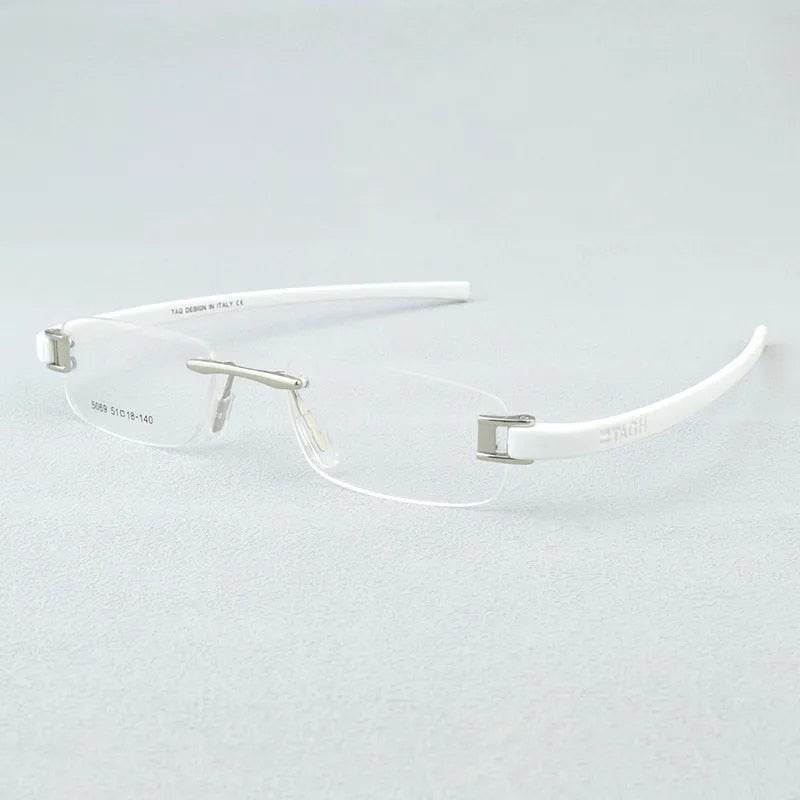 Sunglass Lover white temple rimless glasses with clear lenses and silver bridge lightweight rimless eyeglass frames