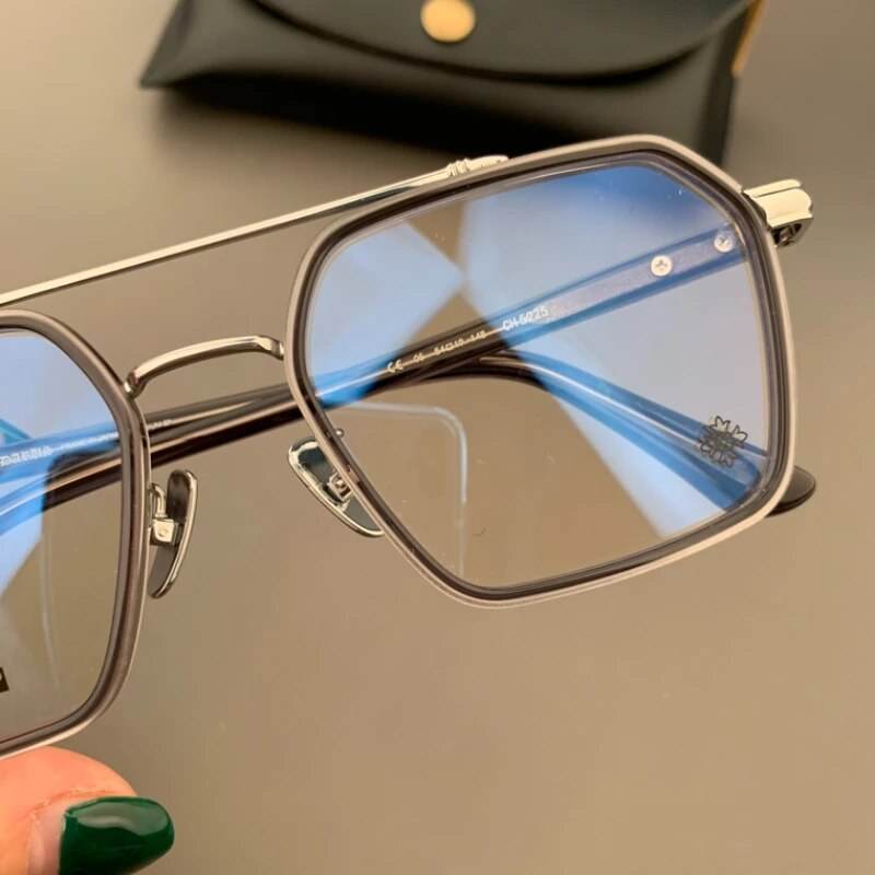 Sunglass Lover black metal frame with blue tinted lenses and adjustable nose pads unisex hexagonal eyeglasses