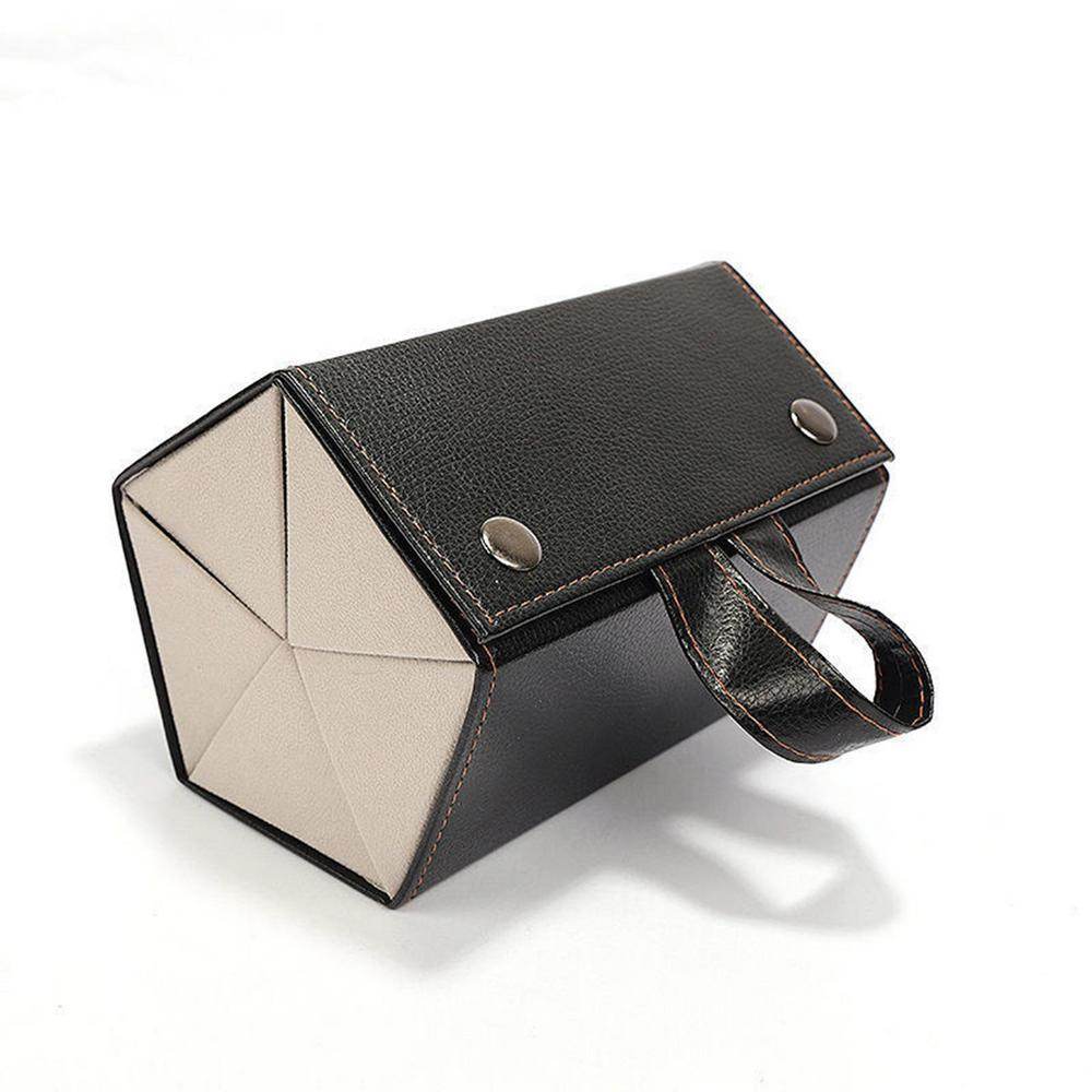 Sunglass Lover black leather foldable sunglass box with snap closure and strap handle portable eyeglasses organizer